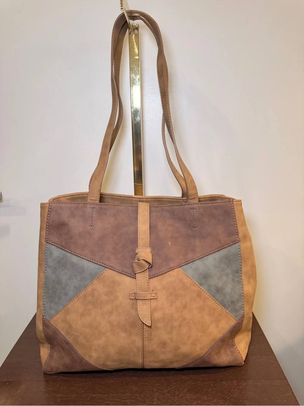 boc Brown & Gray Patchwork Tote with Knot Accent